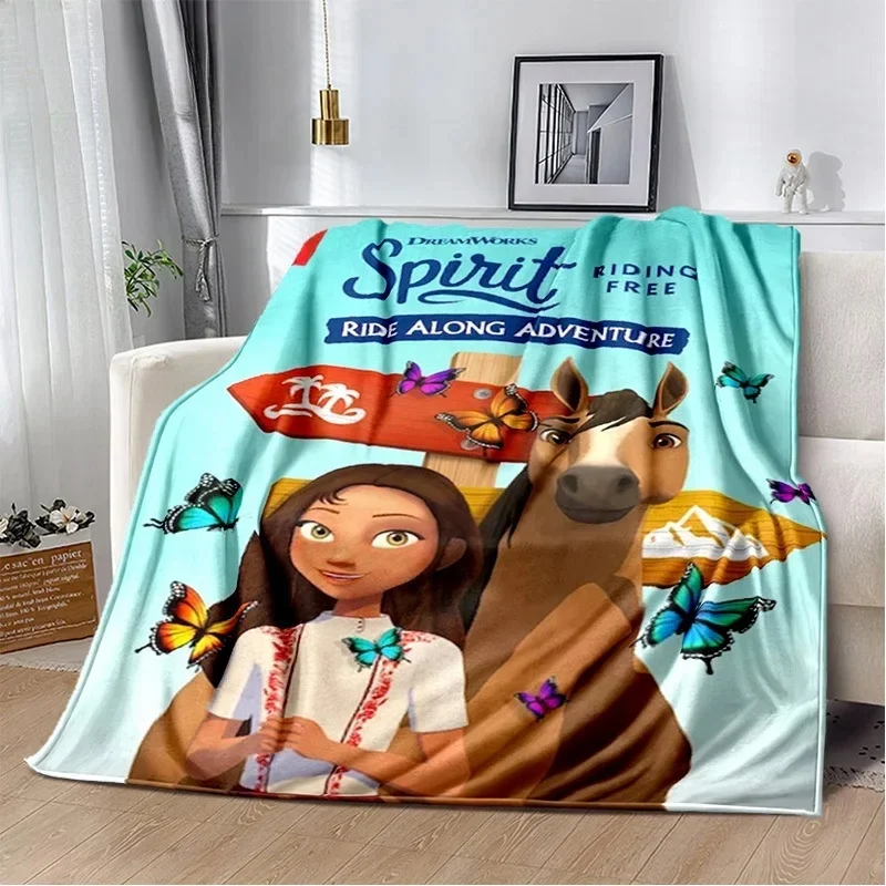 Spirit Riding Free Horses Cartoon Soft Plush Blanket,Flannel Blanket Throw Blanket for Living Room Bedroom Bed Sofa Picnic Cover