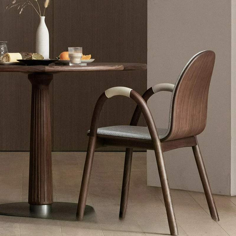 

Solid wood armchair modern simple fabric backrest dining chair for home use