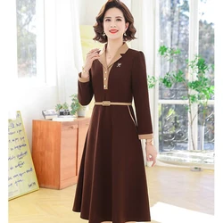 Fashion Lapel Button Pockets Spliced Sashes Party Dress Women's Clothing Autumn Winter New Loose Office Lady Midi Dress