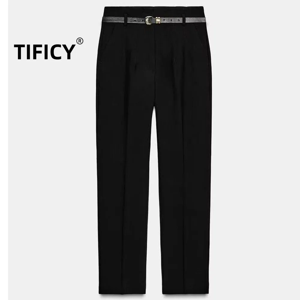 

Модные брюки High Street, женские осенние новые товары, женская мода, универсальные брюки с тонким поясом и высокой талией, уличные брюки