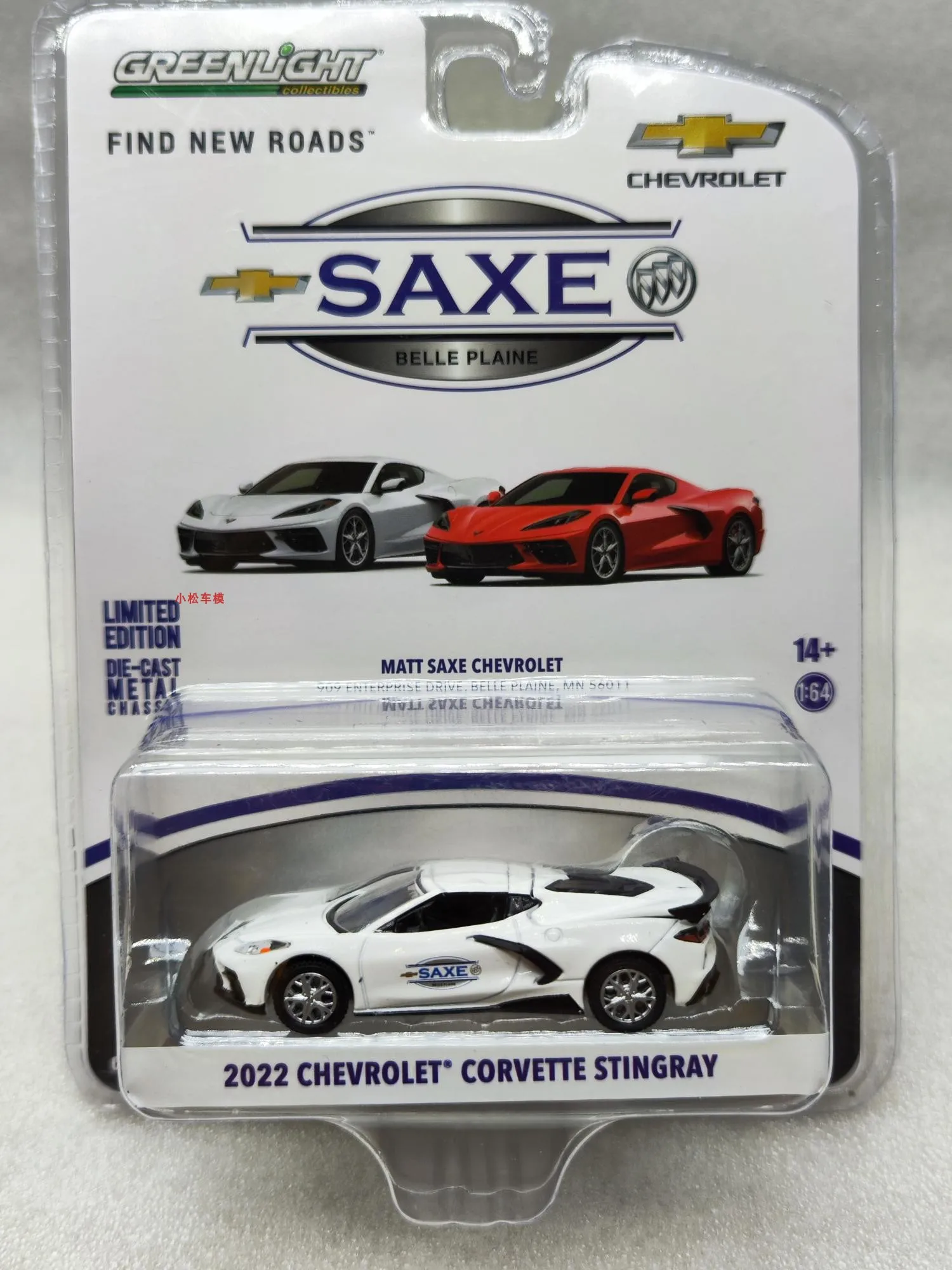 1:64 2022 Chevrolet Corvette Stingray -Matt Saxe Chevrolet White Static Diecast Car Model Toyible Display Gift