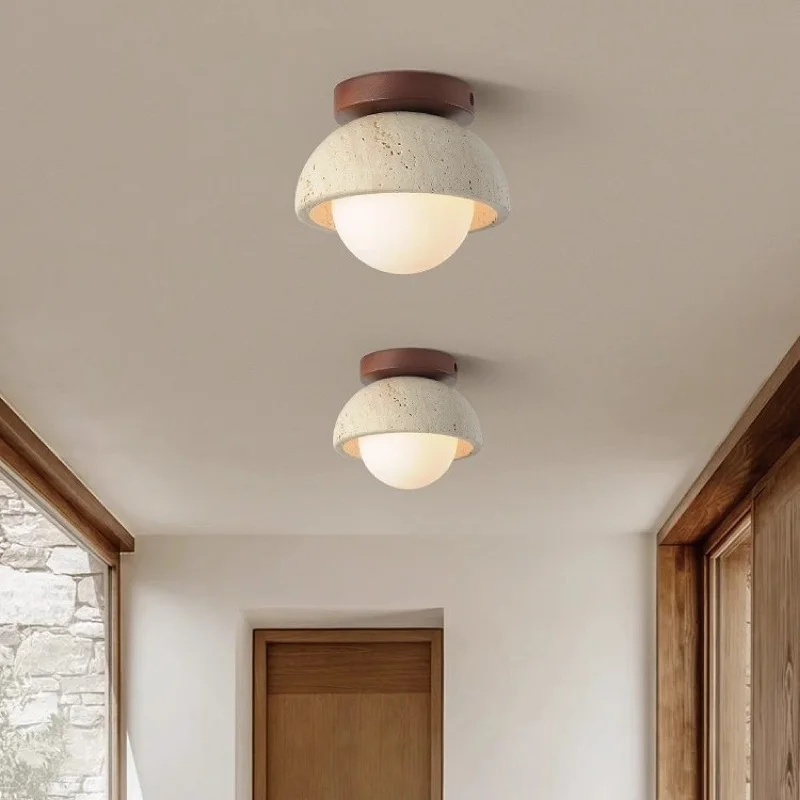 

Retro Yellow Travertine Small Ceiling Lamp Cream Wind Bedroom Lamp Entrance Balcony Corridor Staircase Aisle Lamp