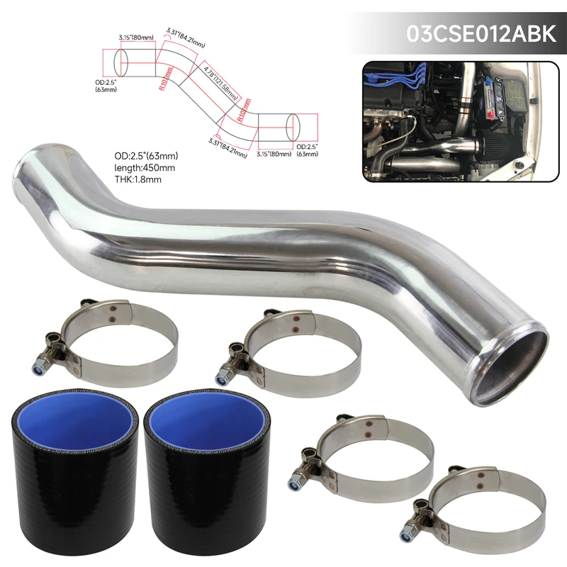 

Z / S Shape 63mm 2.5" inch 40 Degree Aluminum Intercooler Pipe Piping Tube hose + Silicone hose w/ T-clamps