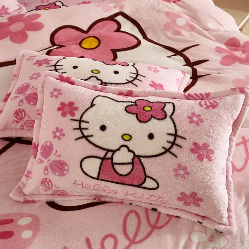 Sanrios miniso anime Hello Kittys pillowcase INS anime kawaii flannel single pillowcase for daily use at home