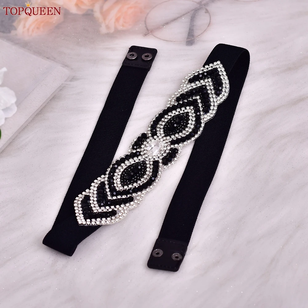 TOPQUEEN Fashion Elastic Belt Black Crystal Women's Belt Waist Cincher Detail Suitable for Daily Commuting Halloween S230