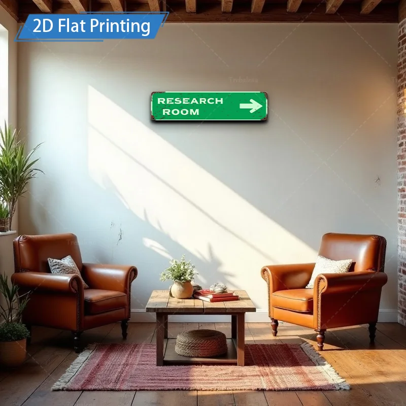 [2D PLANA] Letrero de metal de 1 pieza, letrero de sala de investigación verde retro de 4 × 16 pulgadas, decoración artística de pared