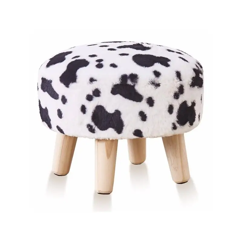

Round Mushroom Footstool Ottoman – Rabbit Wool Upholstered Small Stool with Solid Wood Legs, Adorable Shoe Changing Stool, Step