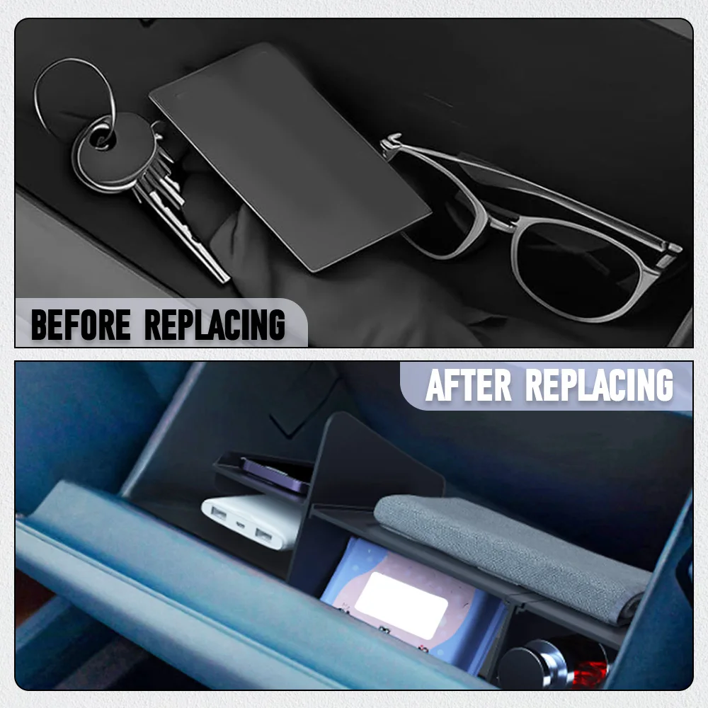 Black Car Glove Box Organizer Armrest Box Interval Storage Insert Divider for Ford Maverick 2022 2023 2024 2025 2026 LHD