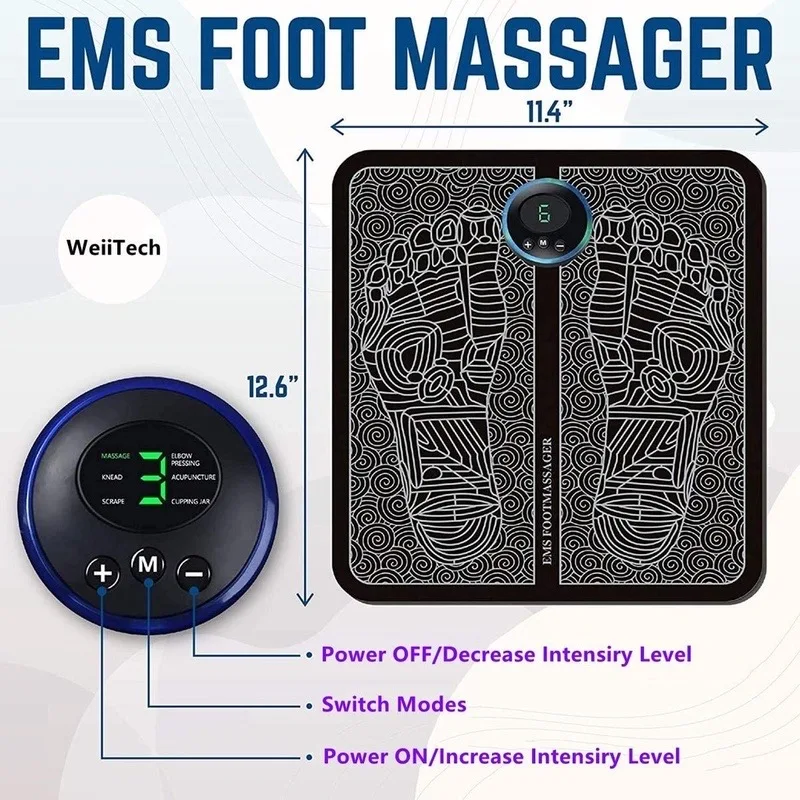 

USB Charging Portable Foldable Massage Mat Electric EMS Foot Massager Pad Electrical Muscle Stimulation Foot Massager