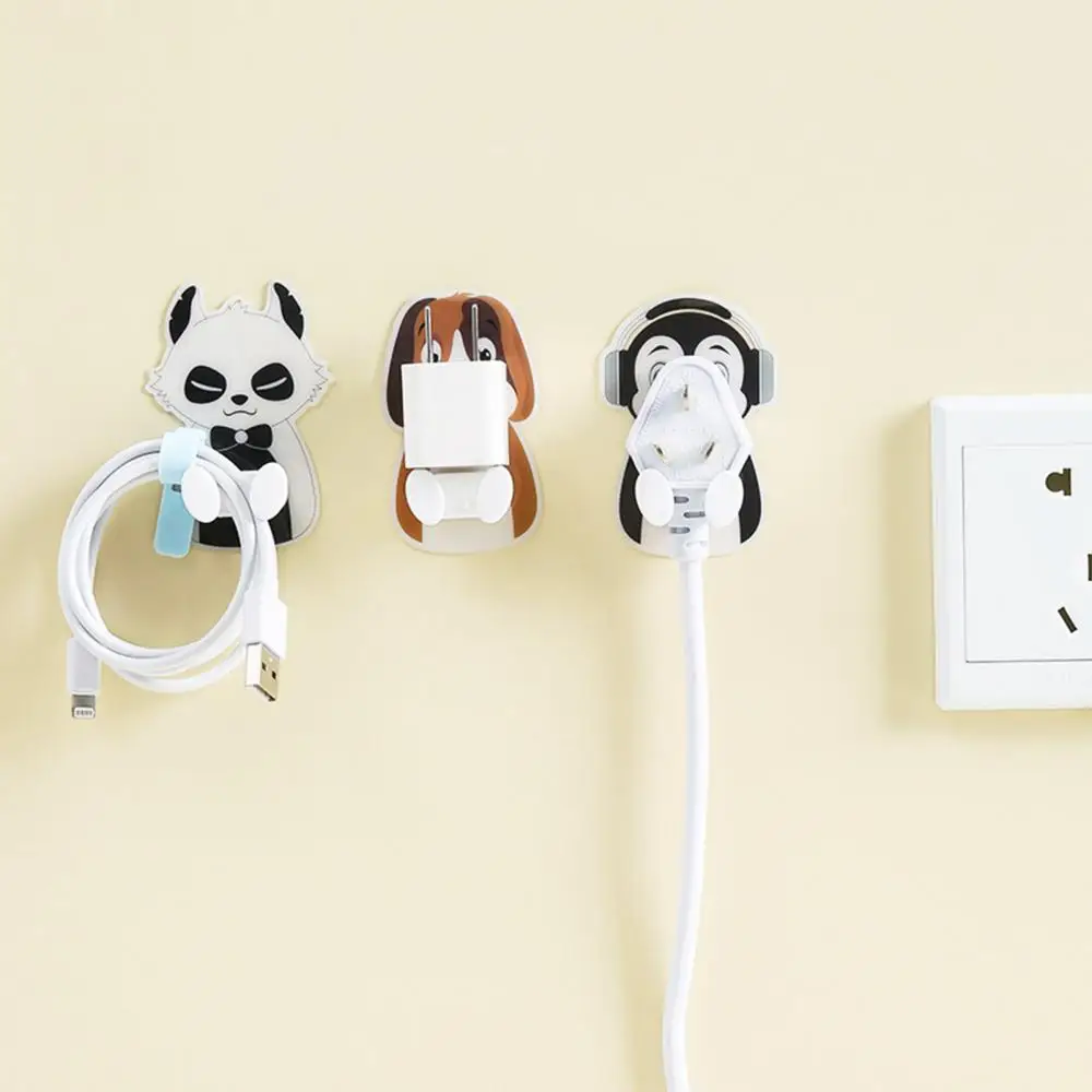 Power Cord Plug Bracket Wall Mounted Cartoon Animals Adhesive Hook Socket Storage Rack Holder Home organizer