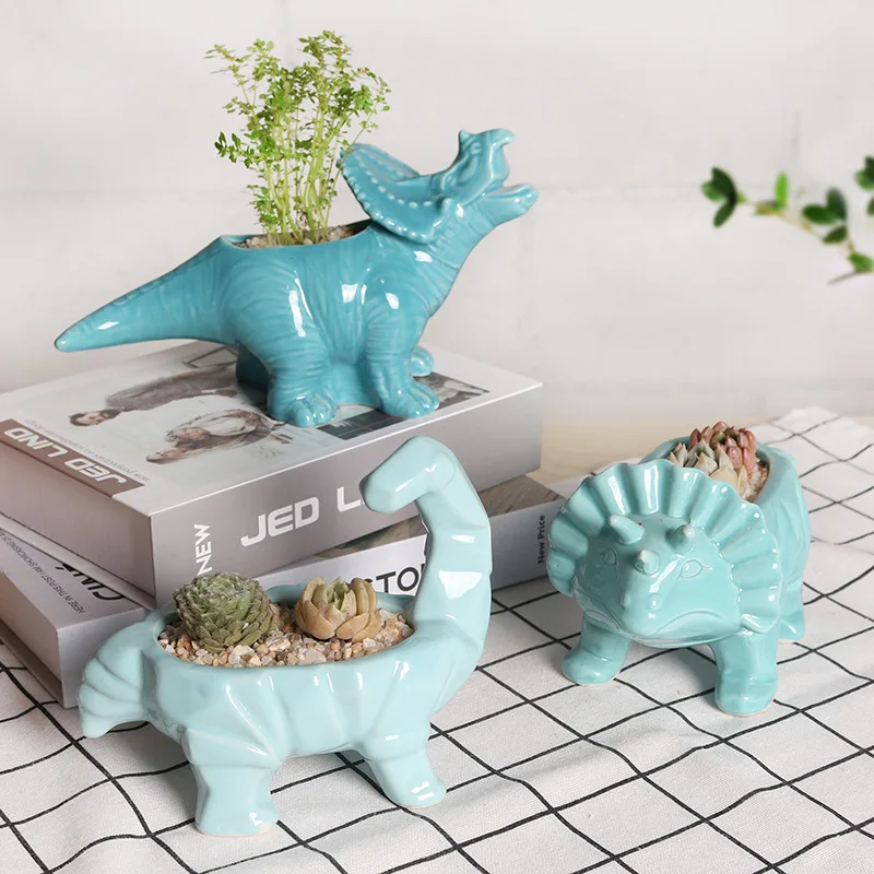 Ceramic Animal Flower Pot Cartoon Dinosaur Succulent Plant Flowerpot Home Bonsai Decoration Crafts Pottery Decorative Planter