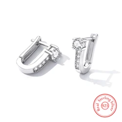 Real 925 Sterling Silver Crystal Jewelry U Hoop Earrings For Women New Fashion XY0163