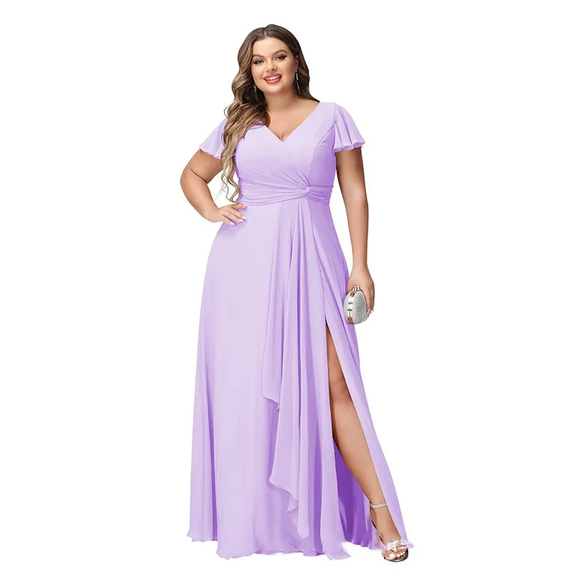 Personalize plus size fenda uma linha chiffon manga curta fora do ombro vestidos de dama de honra festa de casamento formal baile de formatura rendas até