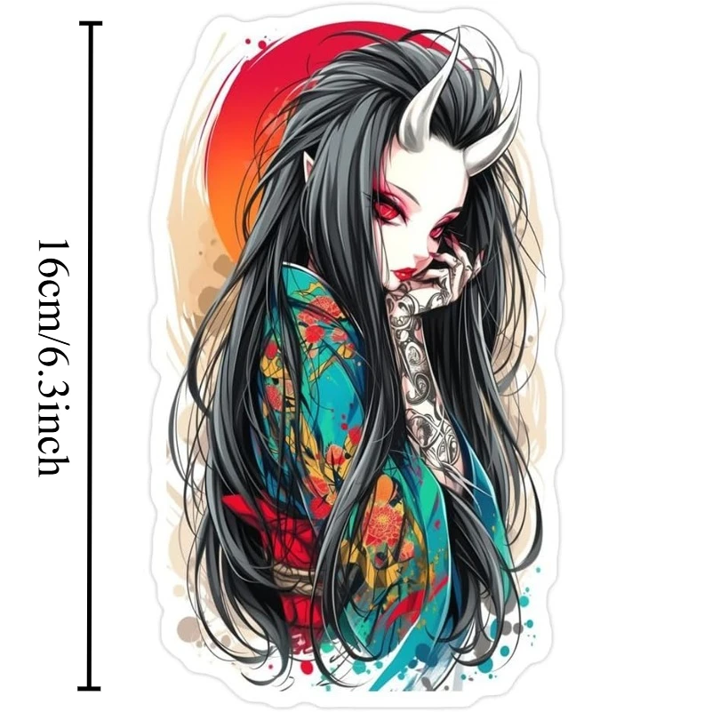 Japanese Demon Girl Art Vinyl Sticker, Waterproof Decal For Car Window Laptop Luggage Decor