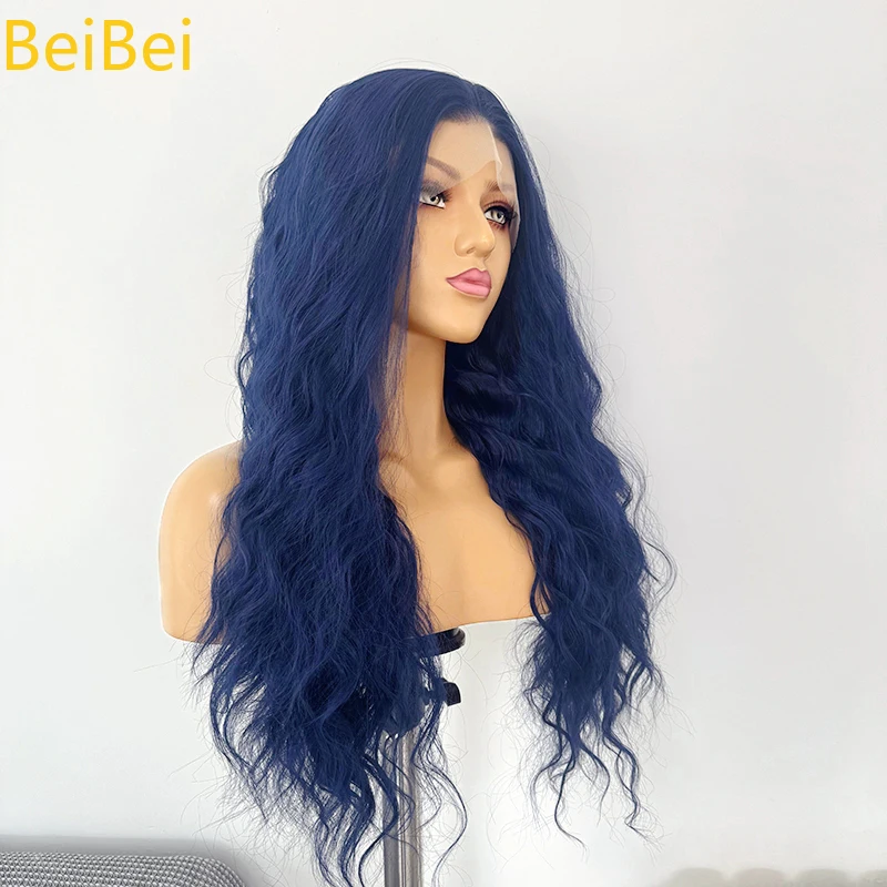 Perruque Lace Front Wig synthétique Vogue Queen bleu foncé, Body Wave en Fiber résistante à la chaleur, usage quotidien pour femmes, perruques Lace Wig naturelles 13*4