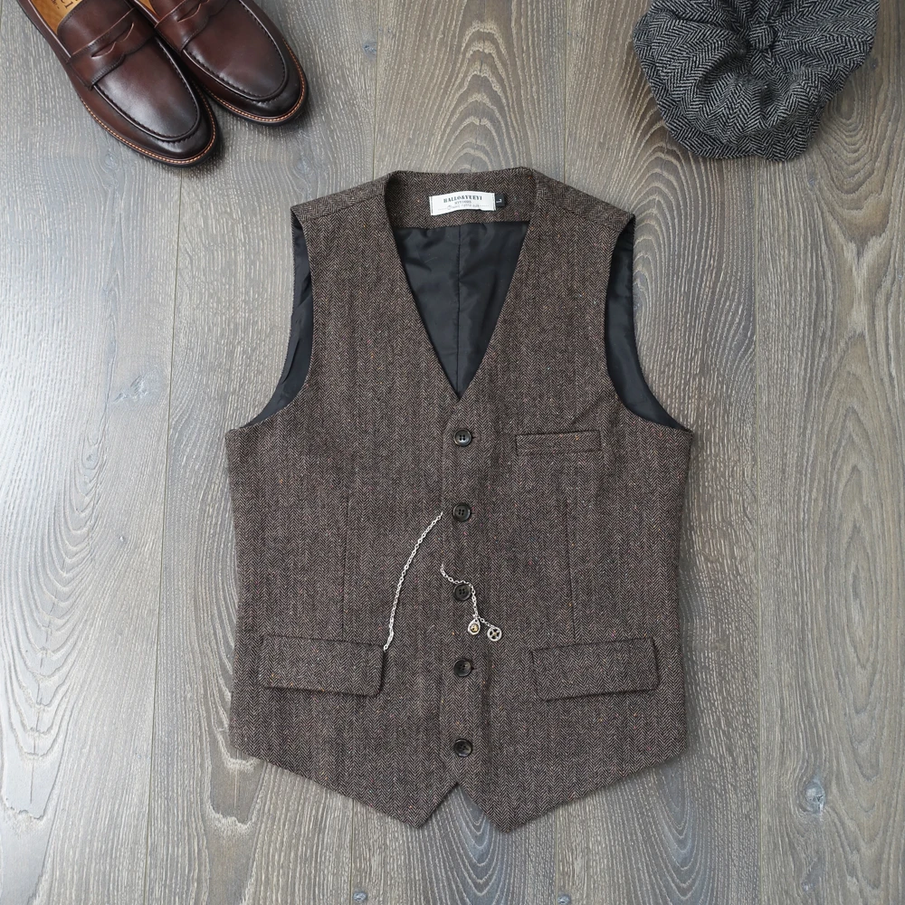 

CAILW Retro Geometric Patterned Men's Slim Fit Waistcoat in Cheered Tweed Fabric Faionable Busin Casual Sle