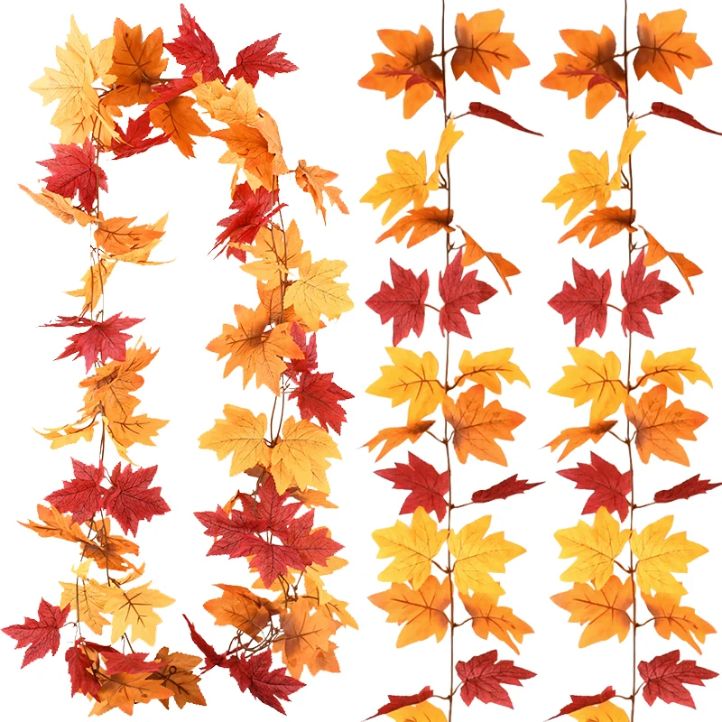 Artificial Fall Maple Leaf Garland Fake Plant Autumn Leave Vine For Garden Home Decor Wedding Party Halloween Christmas Decor