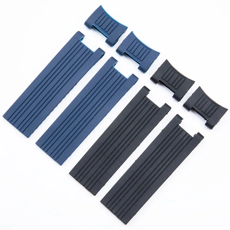 سوار ساعة سيليكون مطاطي ذو نهاية منحنية ، 22 ، أسود ، أزرق ، حزام مقاوم للماء ، سوار ، حزام غواص ، الأشعة فوق البنفسجية