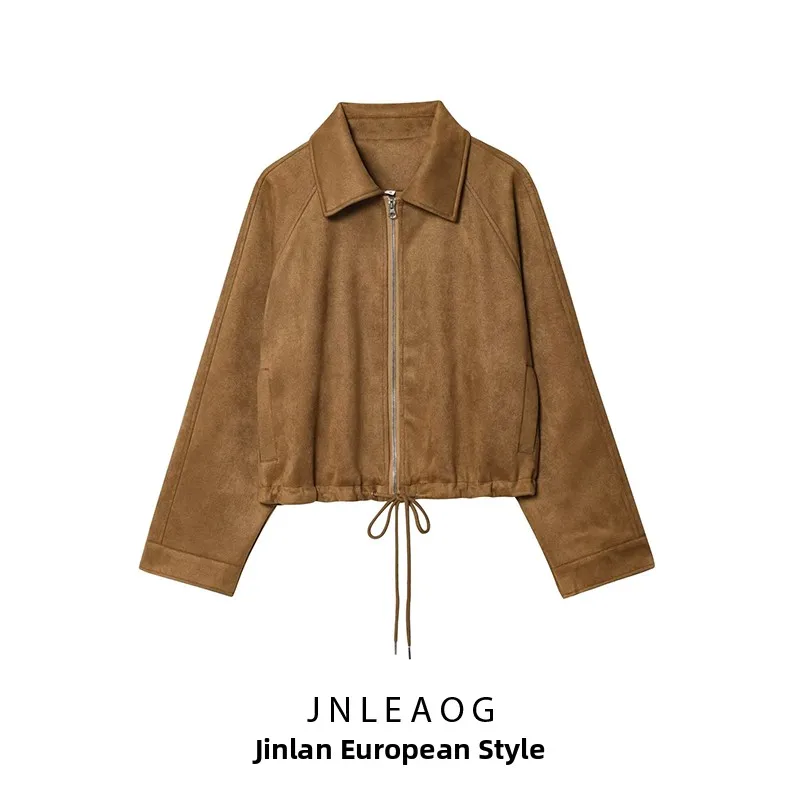 JNLEAOG Modny aksamitny żakiet damski, nowy model na jesień, dopasowany krój, zapinany na zamek, wykonany z włókna poliestrowego 100%, płaszcz damski.