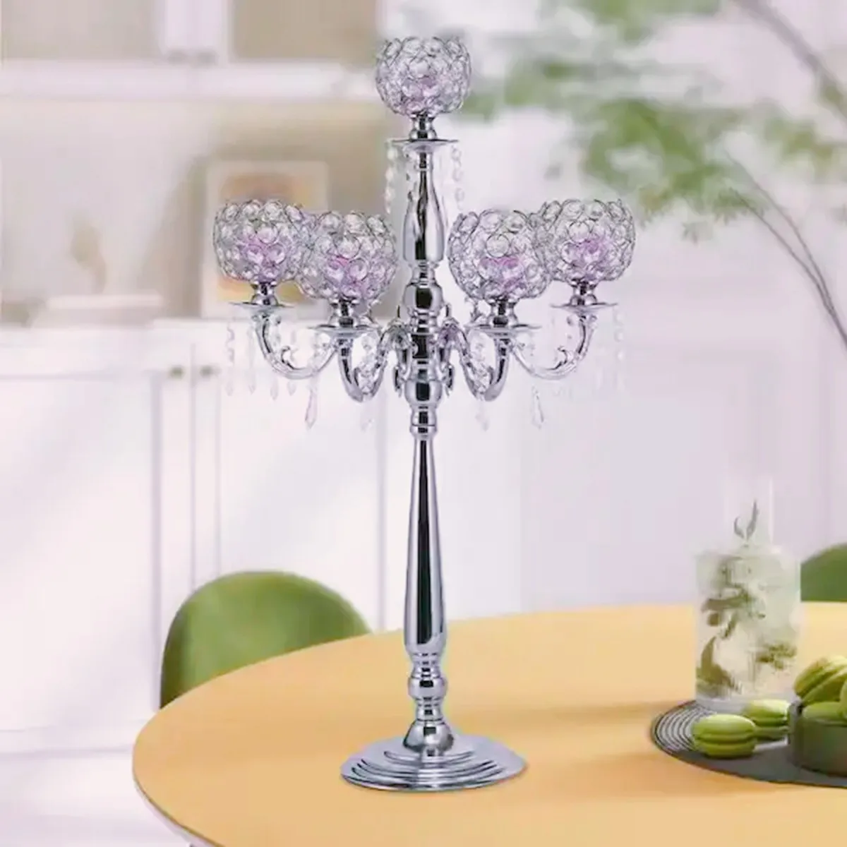 4pcs/8pcs/10pcs/12pcs) Wedding Decor 5 Arms Crystal Candelabra Clear Candle Holder sliver Candelabra Centerpieces 296