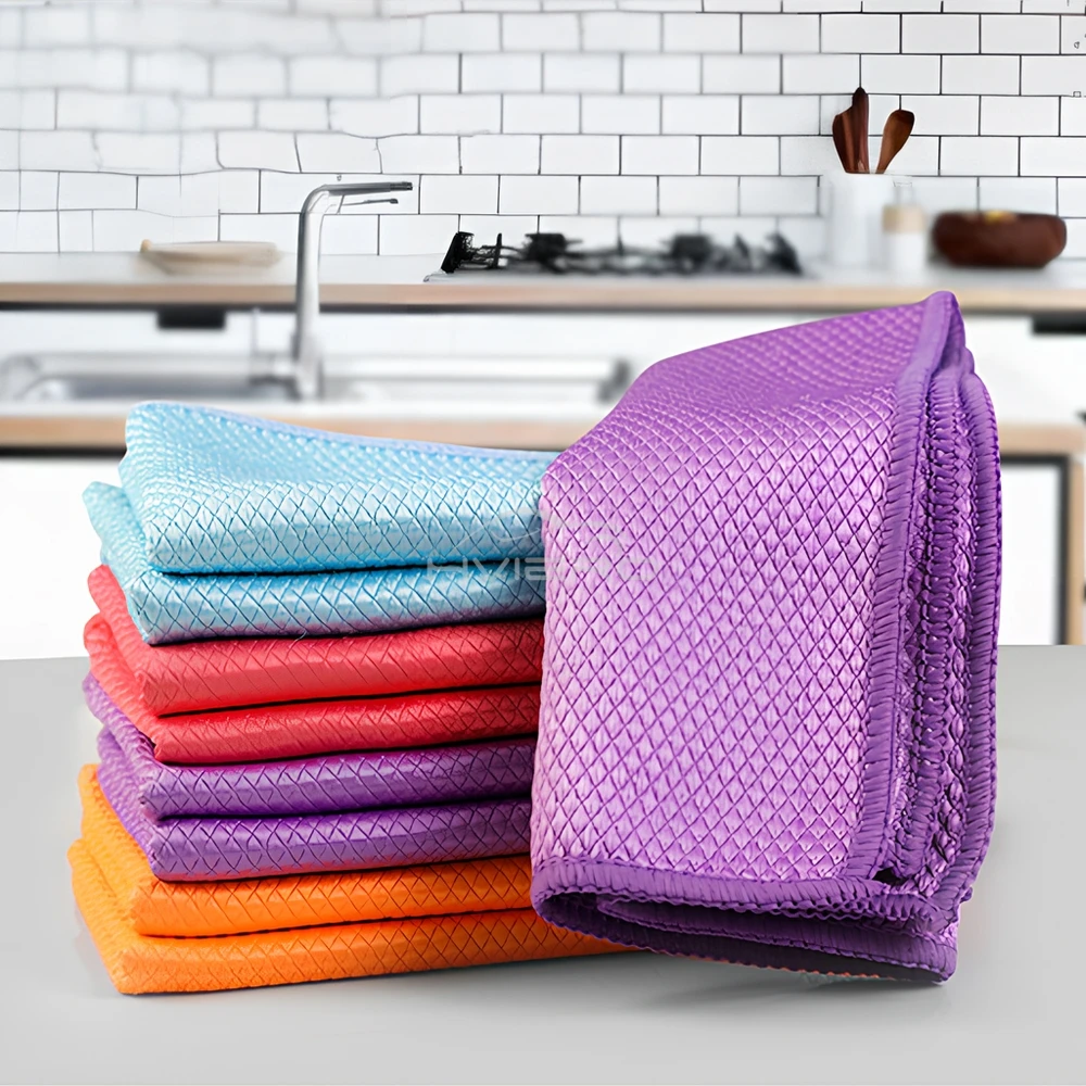 Grille d'écailles de poisson pour voiture, 5 pièces, essuyage du verre sans marques d'eau, chiffon épais, serviette de nettoyage de cuisine, chiffon de lavage absorbant, entretien