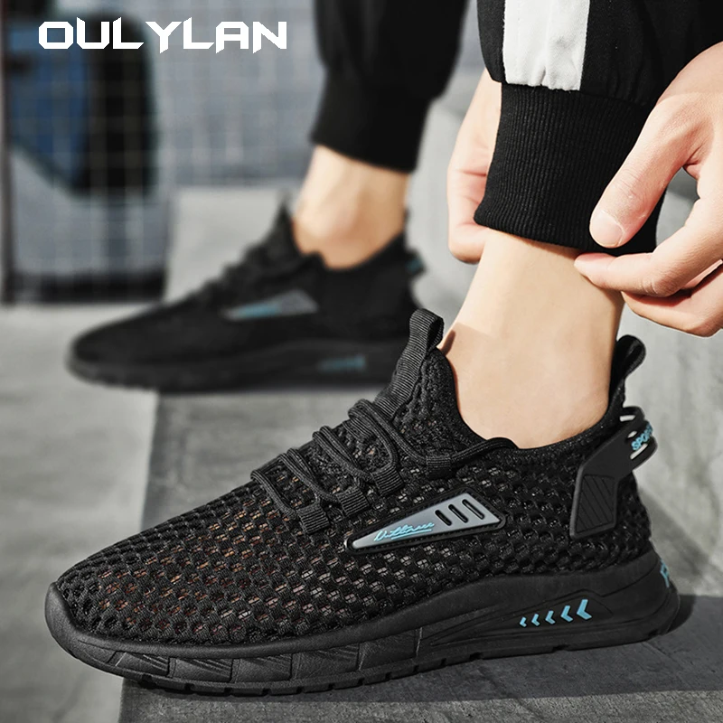 

Summer Mens Mesh Lace Up Running Shoes Outdoor Flats Sneaker Shoes Male Lightweight Knitting Breathable Shoes Outdoor Sport Shoe