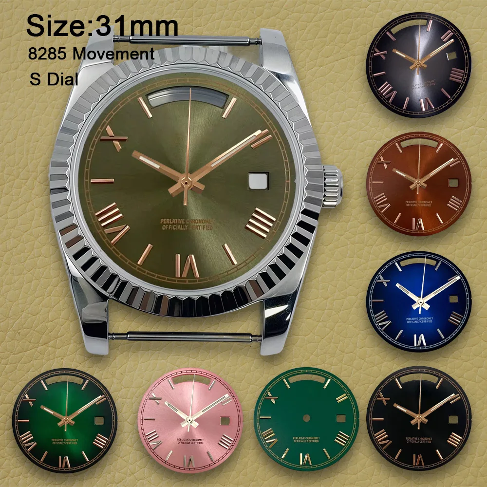 High Quality New 31mm S Logo Dial Day And Date Rome Dial Sunray Dial Suitable For 8285 Movement Watch Modification Accessories