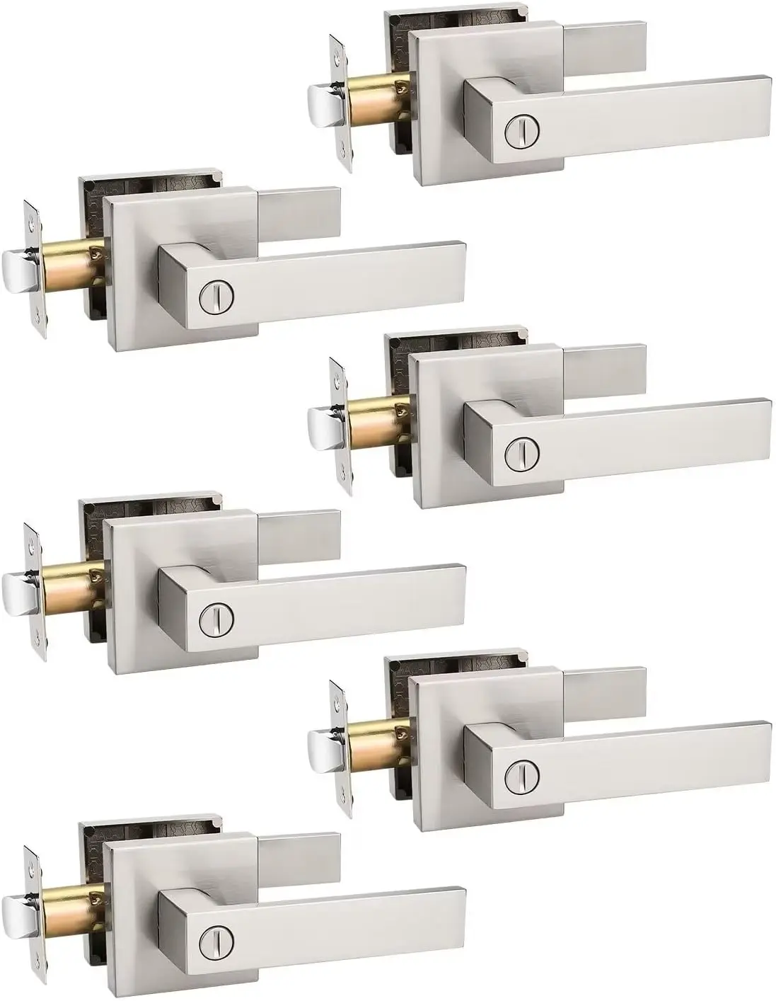 

6 Pack Privacy Square Door Handles Interior, Keyless Bedroom/Bathroom Door Knobs with Lock for Left/Right Handed Doors