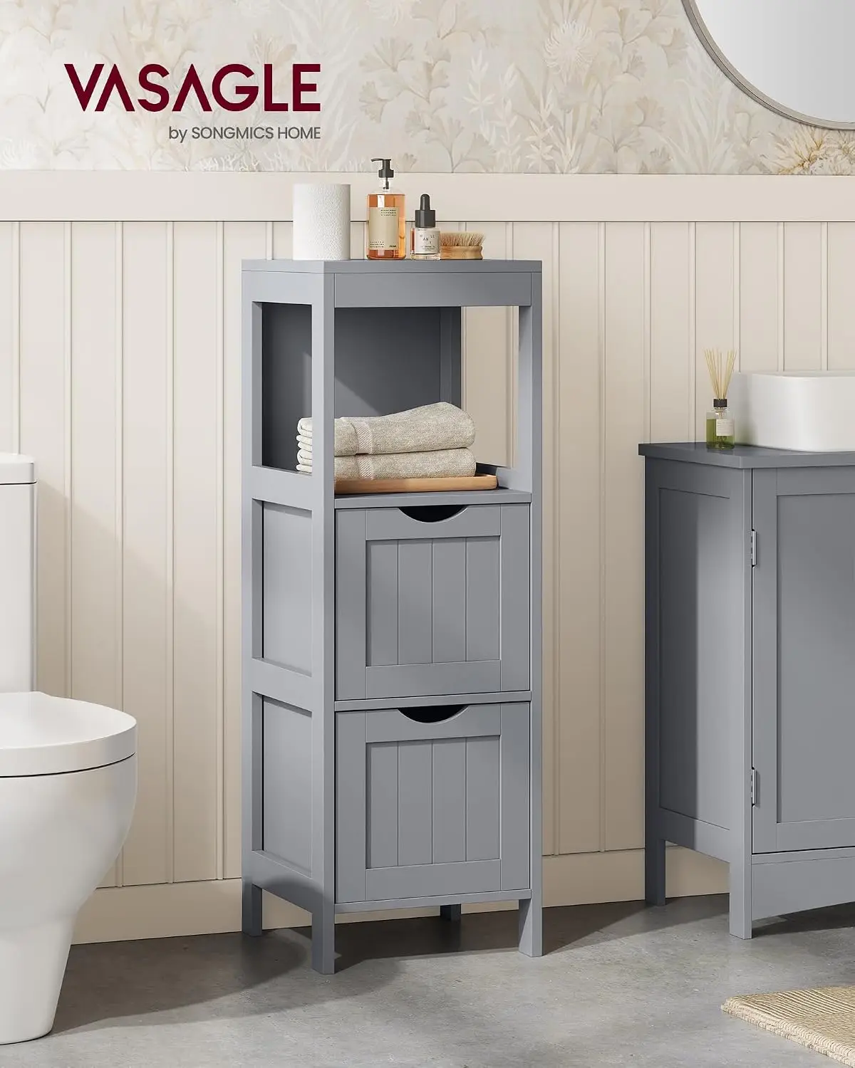 Bathroom Floor Cabinet, 2 Drawers, 35