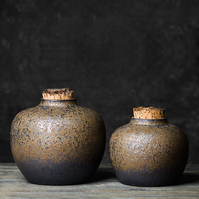 جرة شاي من الفخار الخام مصنوعة يدويًا، تخزين مذهب، مستودع منزلي صيني محكم الغلق، Pu Erh