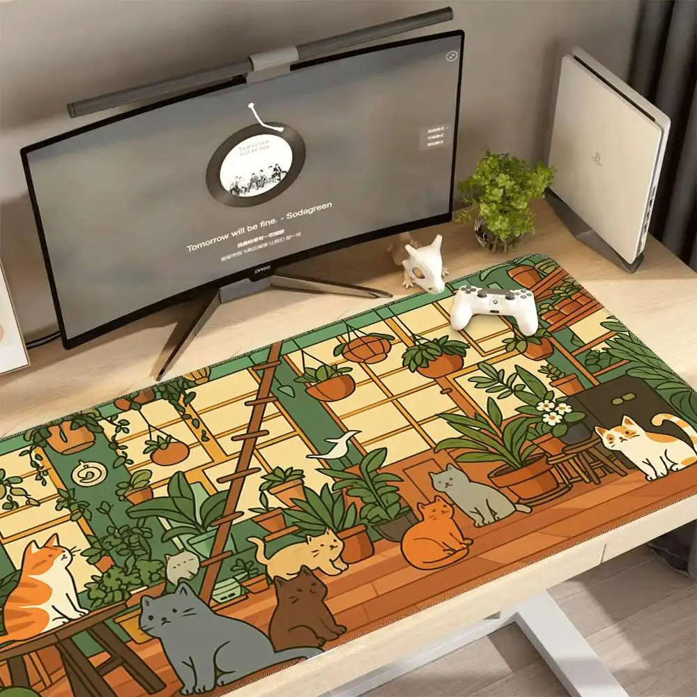 

Cat Plant Pattern Mouse Pad Gaming Desk Mat Non Slip Rubber Base Large Mouse Pad for PC Laptop Keyboard Office