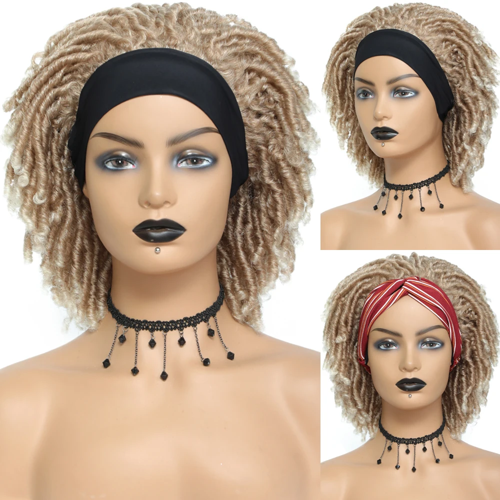 Dreadlock Headband Wigs for Black Women UPJOY Soft Short Twist Wig Synthetic Braided Wigs with Headband Attached Faux Locs Wigs