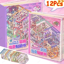 NEW 6/12Pcs Scenes DIY Cartoon 3D Landscape Sticker Book Sticker Cabin Scene Pocket Birthday Festival Gift for Kid Child Student