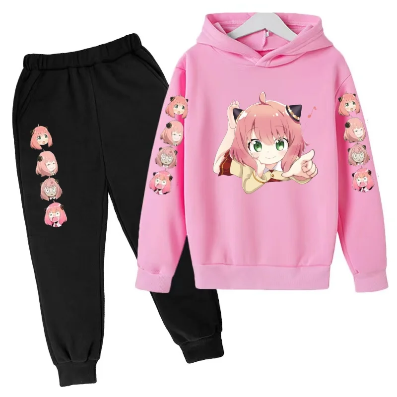Children Fashion Hoodie Boy Girl Toddler Pullover 3-12Years Anime Cute Girl Print Clothes Casual Top+Trousers 2P Coat Sports Set