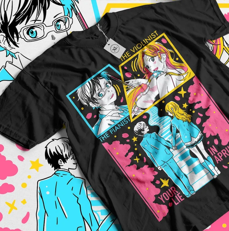 Unisex Your Lie in April Anime T-Shirt, Kaori Miyazono Graphic Tee Shirt Anime Lovers Shirt, Graphic Anime Tee