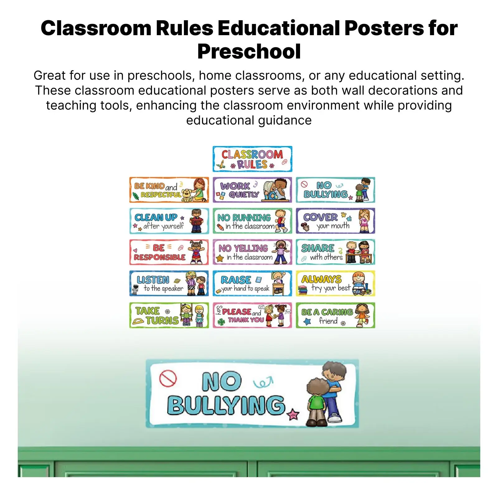 Good Habits Manners Chart Kids Educational Posters Bright Wall Decorations for Kindergarten Teacher Elementary School Display