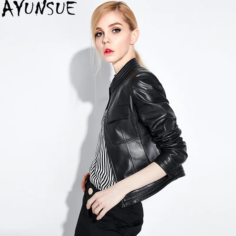 AYUNSUE 100% 양피 정품 가죽 자켓 여성용 2025 블랙 가죽 Motocycle 코트 봄 가을 옷 Jaqueta De Couro