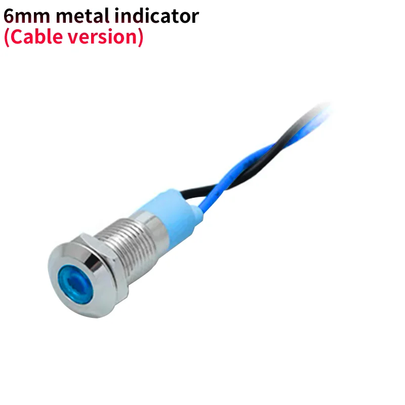 6mm wired  LED Metal Indicator Light Waterproof Signal Lamp Light 3-6V 12-24V Wires Connect  Brass Nickel PlatingGreen Red Blue