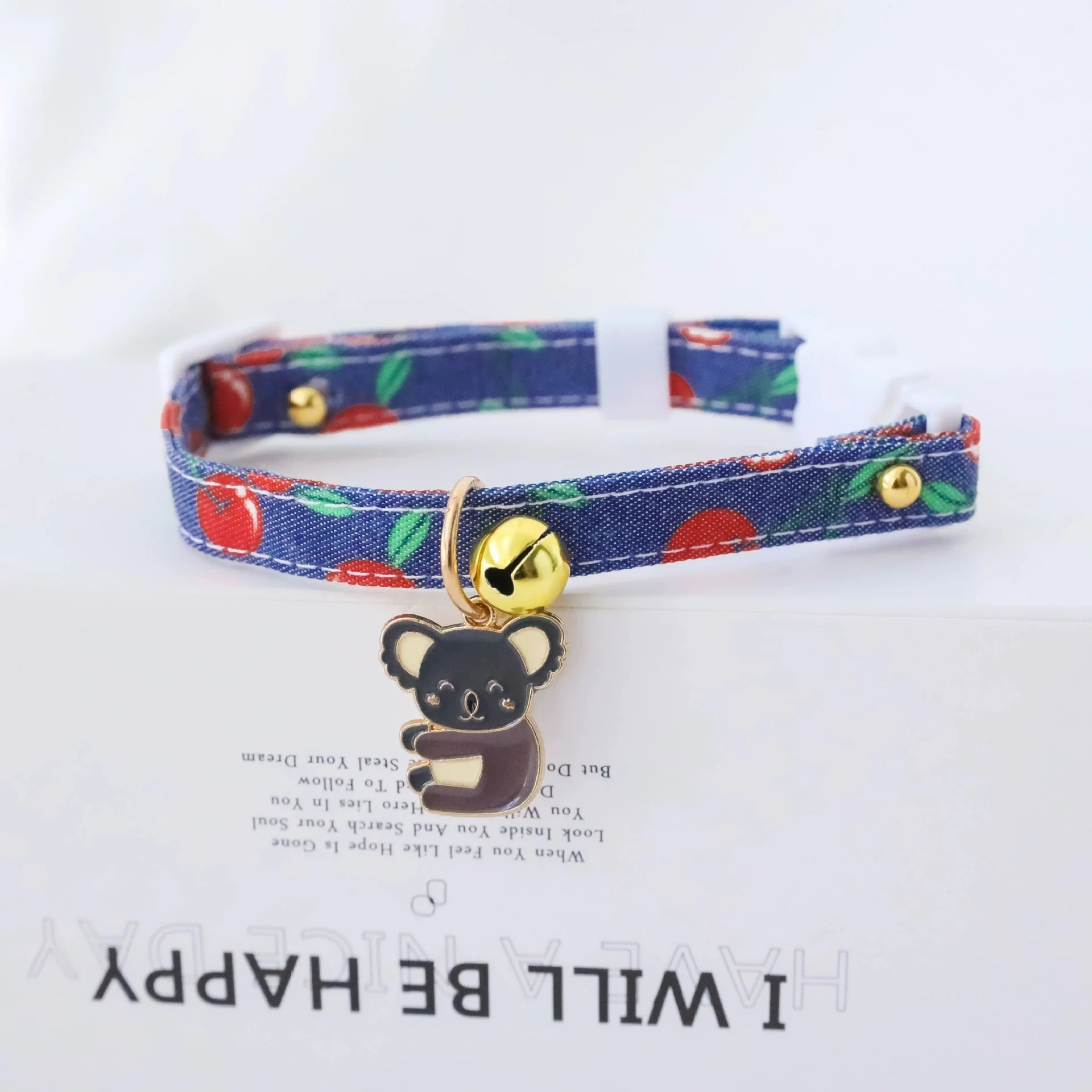 

Cute Koala Cat Collar With Bell Adjustable Safety Necklace Animal Shaped Sign Fruit Pattern Cat Collar for Puppy Kitten Cats