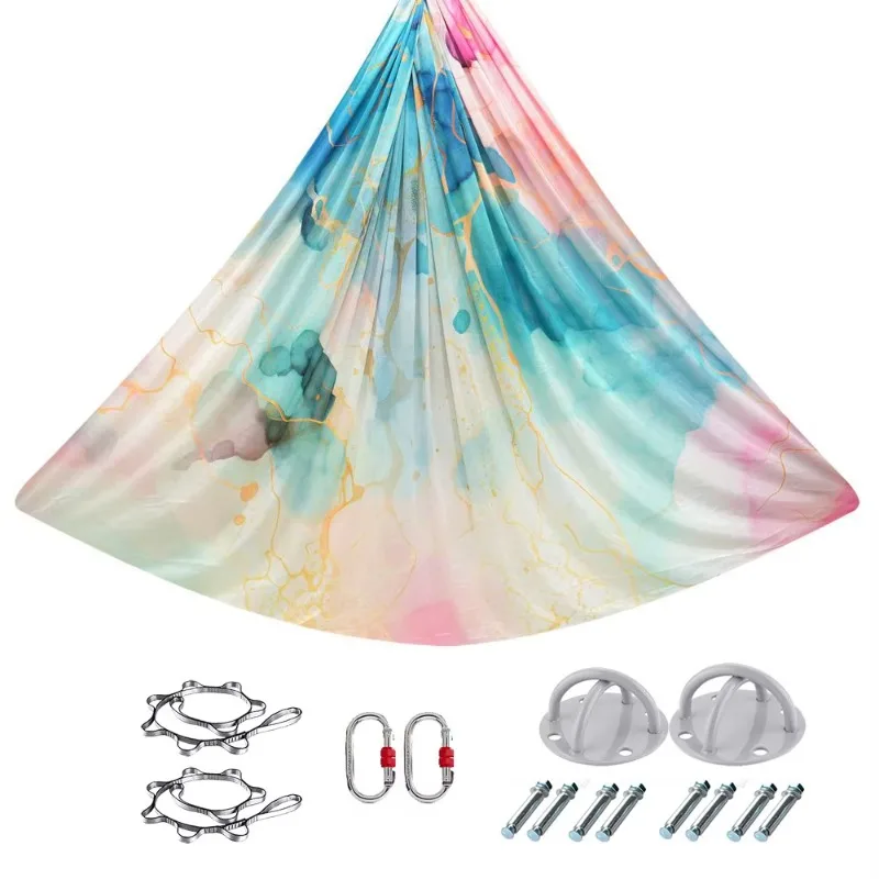 High Strength Double Sided Print Elastic Aerial Yoga Hammock New Model Home Gym Inversion Training Equipment Hot Sale