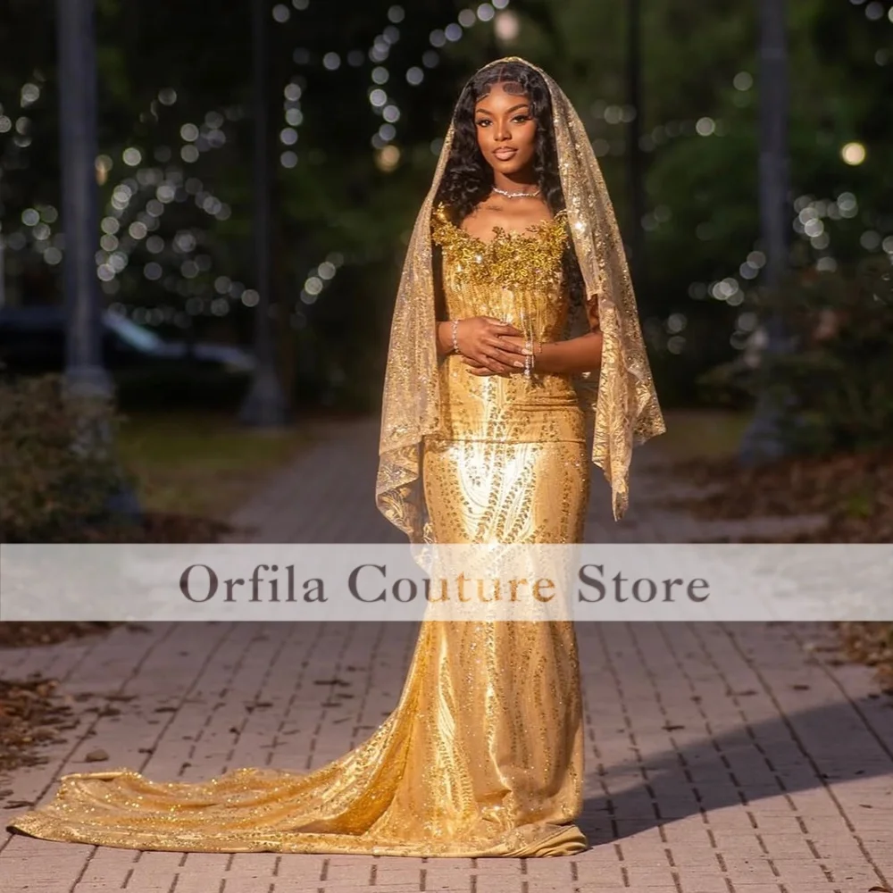 Customized Gold Prom Dresses With Wrap Sequin Beading Black Girls Graduation Dress Crystal Long Birthday Party Gowns
