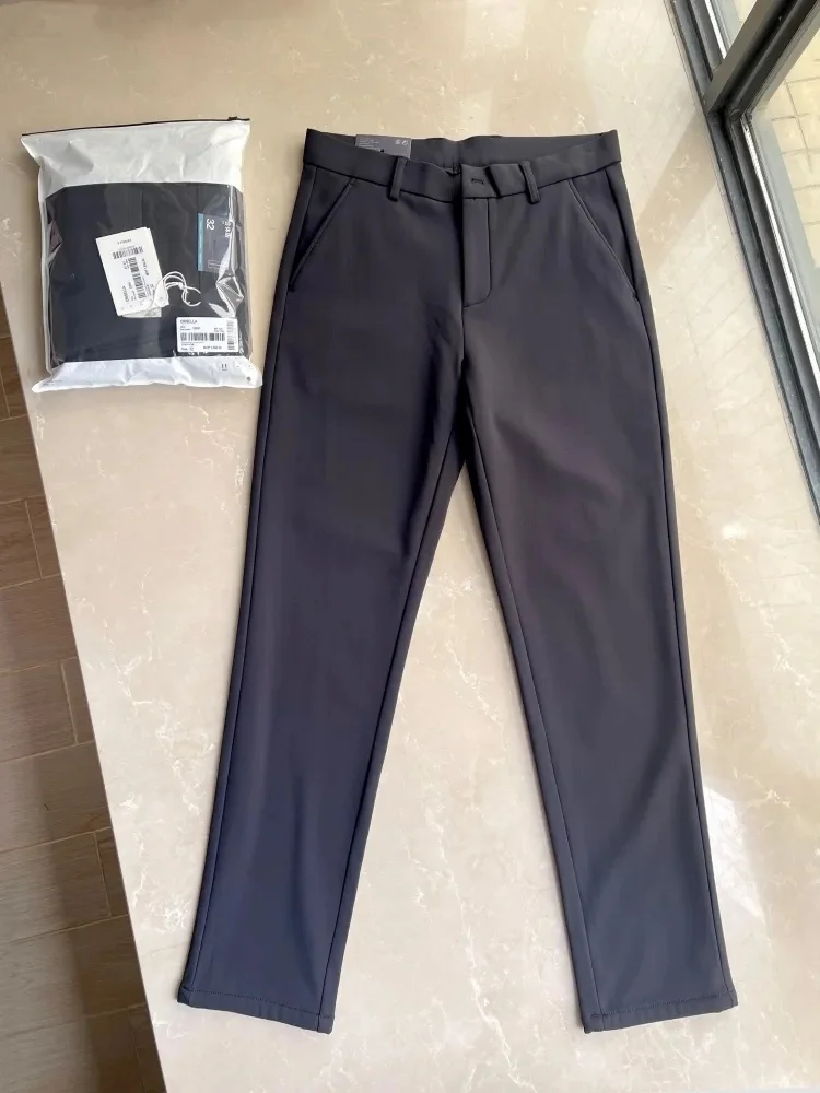 

Anti-Wrinkle Thiened Fce Men's Casual Pants Elastic Straight Leg Fit Zippers Pure Color Youth Faion Winter Wear