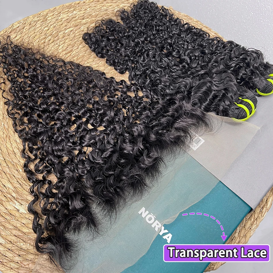 حزم مع 13x4 HD الدانتيل الشفاف أمامي البورمية شعر بشري مجعد قبل قطعها الدانتيل # 1B ملحقات نسج الشعر اللون الطبيعي