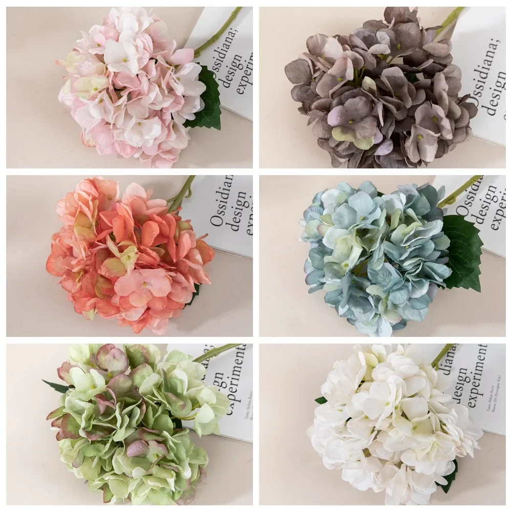 37cm Mini Hydrangea Artificial Flower Single Branch Hydrangea Decoration Wedding Hand Bouquet Rose Wall Fake Flower Home Decor