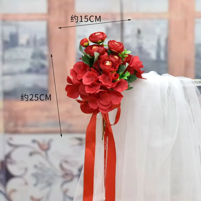 2 Pcs Chair Sashes Artificial Hydrangea Flowers Tie Knot Cover For Church Hotel Banquet Outdoor Wedding Party Events Decoration