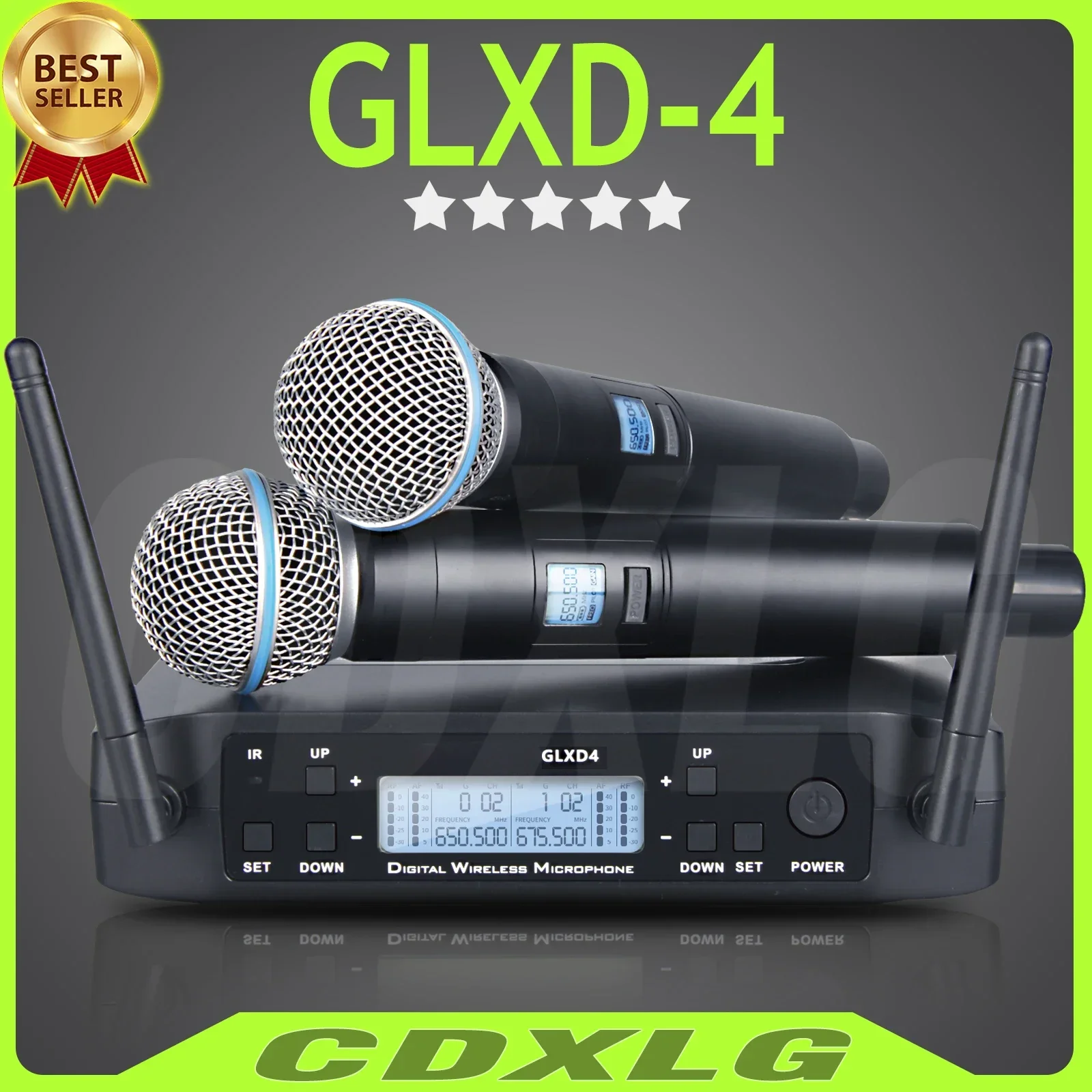 

High Quality！GLXD4 B58 Professional Dual Wireless Microphone 600-699MHz System Stage Performances UHF Dynamic 2 Channel Handheld