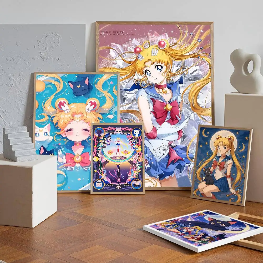 Anime Sailor Moon Vintage Posters Sticky Retro Kraft Paper Sticker DIY Room Bar Cafe Kawaii Room Decor