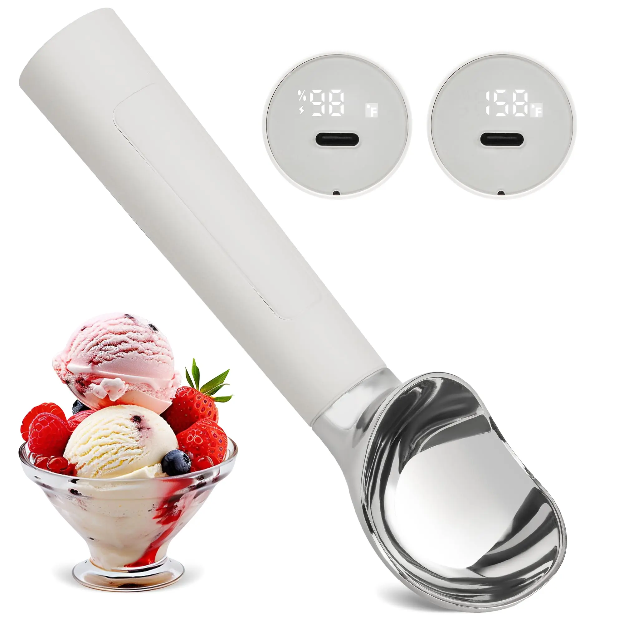 

Rechargeable Heated Ice Cream Scoop, Electric Scoop for Hard Ice Cream, Heats Up to 70°C/158°F