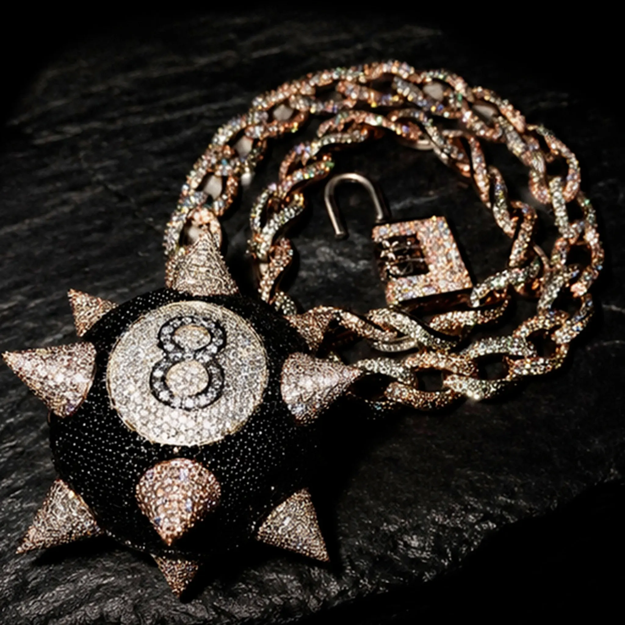 LYEE CYEE Bold and Cool Black Spike Eight Ball Pendant Necklace, Suitable for Men's Hip Hop Rap Singer Style Gifts Can be Paired with Cuban Chain Decorative Accessories, It is a Unique Jewelry Gift for Festivals/Birthdays/Banquets