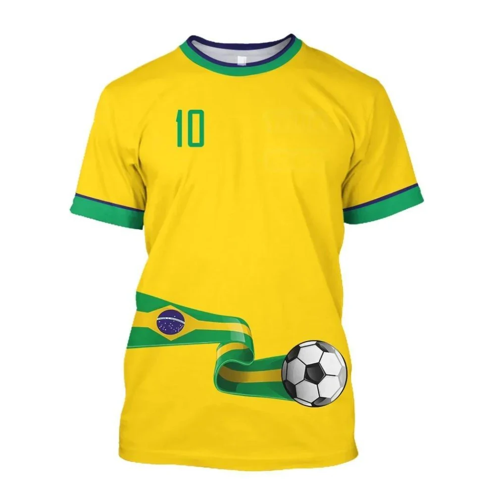 2024 Summer Short-Sleeved Brazil Shirt T-Shirt Brazil Flag Minority Football Team Pattern O Collar Quick Dry Short Boy T Shirt